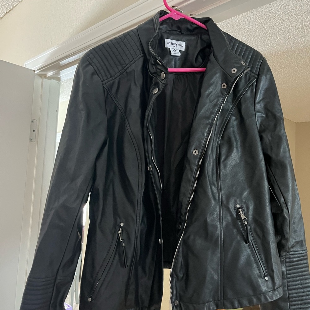 Celebrity Pink Black Leather Jacket